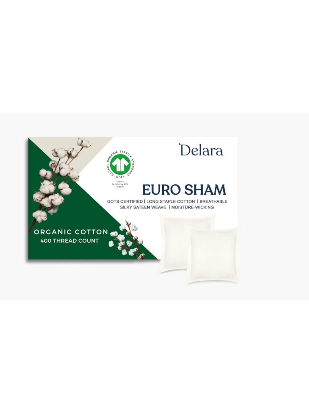 Organic Cotton Euro Shams Pack of 2, 400 Thread Count, Ultra Soft & Breathable